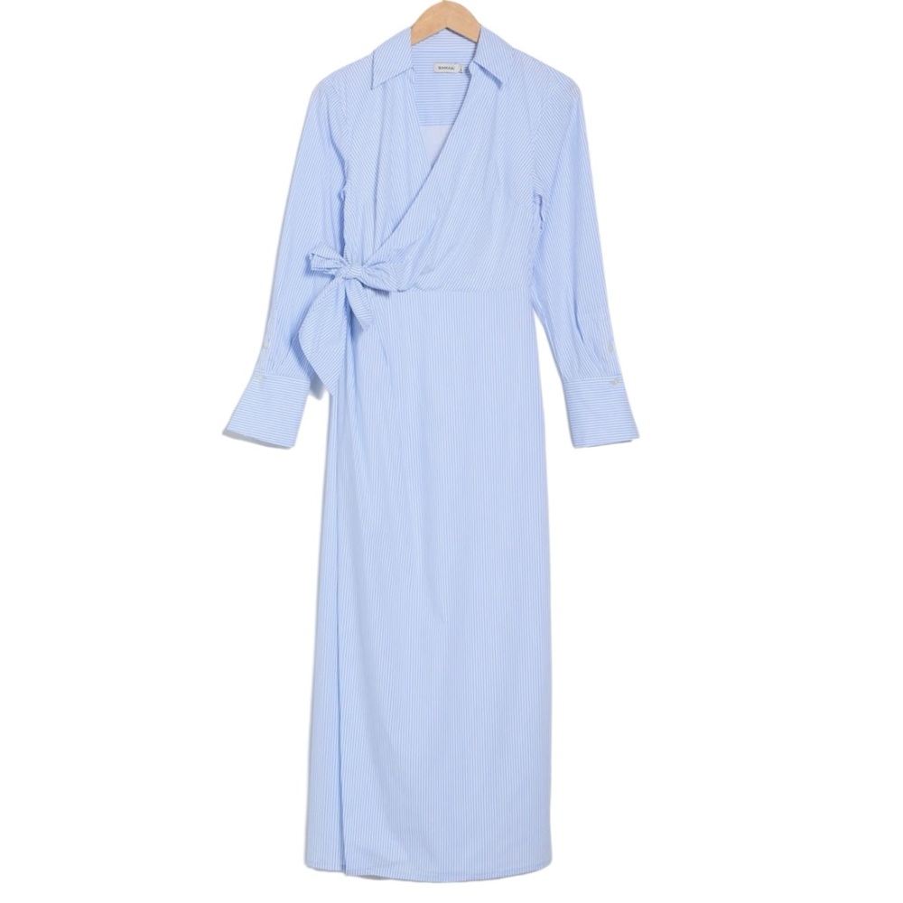 SIMKHAI Briar Stripe Wrap Shirtdress Dress Blue Long Sleeve 0 NWT